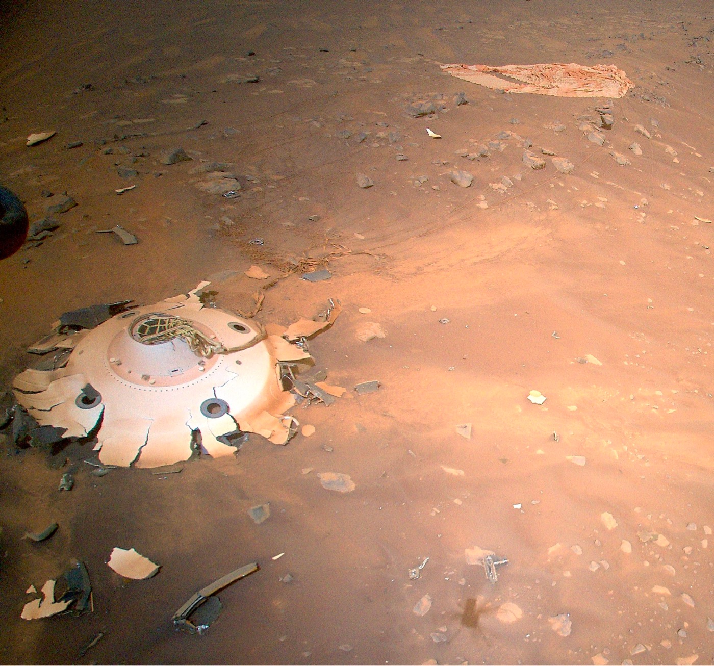 wreckage from the landing of NASA's Perseverance rover on Mars